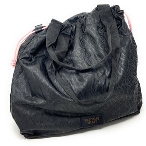 Victoria’s Secret Packable Duffle Travel School Gym Bag Purse Black Subtle Logo